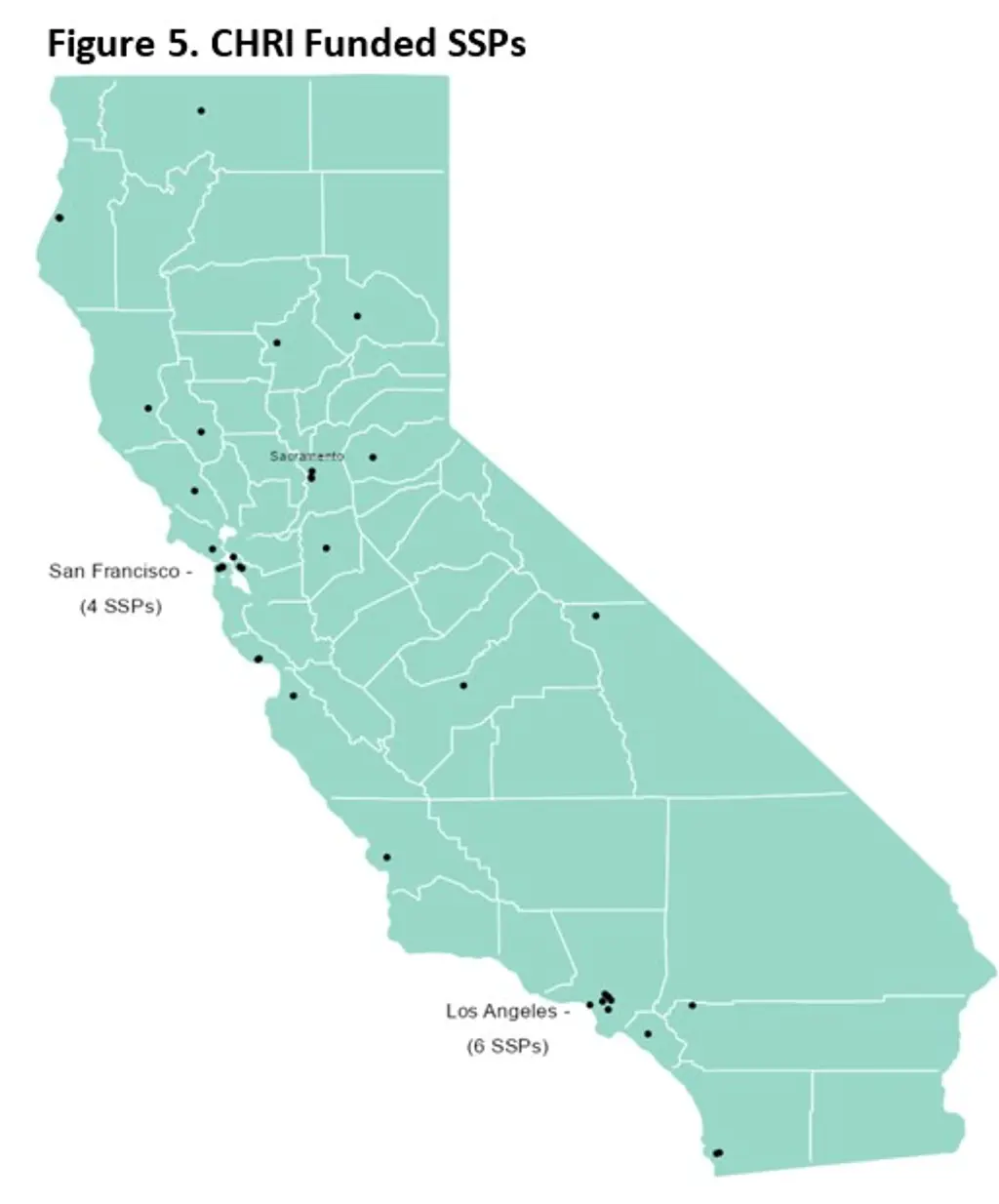 Map shows CHRI-funded SSPs across the state of California.