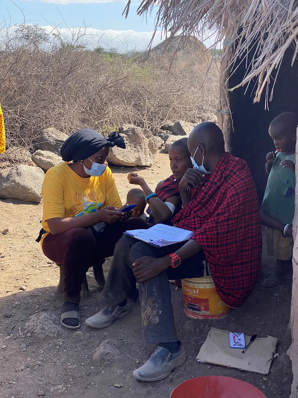 Community health workers receive lymphatic filariasis medication from the Miteja health facility in Kilwa District, Tanzania. 