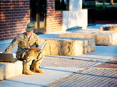 An American soldier on a US college campus