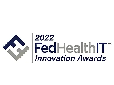 Logo with text "2022 FedHealthIT Innovation Awards" beside a geometric icon, on a white background.