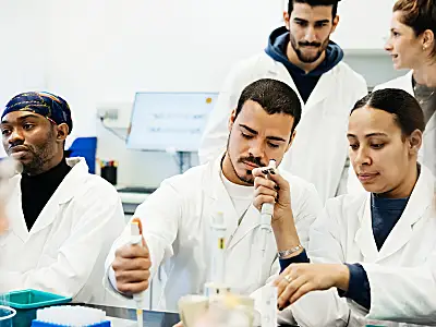 A group of students in a lab