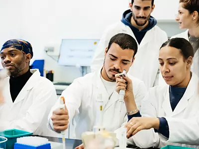 A group of students in a lab