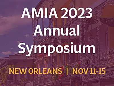 AMIA 2023 Annual Symposium, New Orleans, Nov 11-15; ornate building with ironwork balconies.