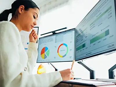 woman working with data on computer