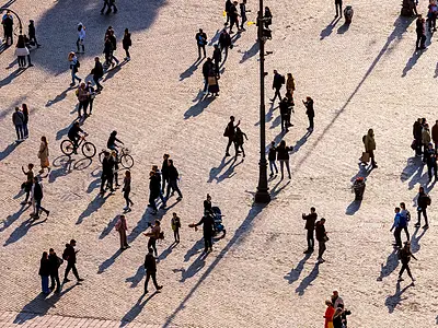 aerial view of pedestrians