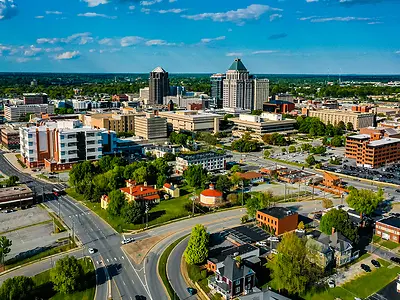 Aerial view of downtown Greensboro, North Carolina.