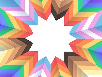 Illustration of the colors of the Progress Pride flag arranged in a chevron pattern