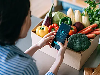 Woman ordering food from her smart phone. 