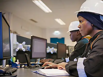 Photo of African energy staff working at computers in an office