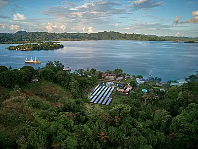 Picture of lake and solar panels 