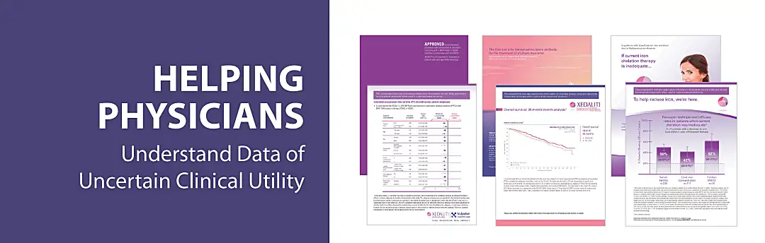 Graphic with phrase "Helping Physicians Understand Data of Uncertain Clinical Utility" and charts