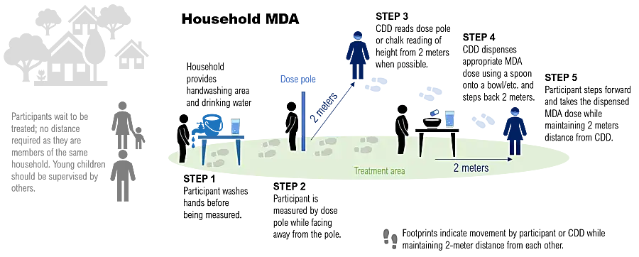 Graphic shows a model for mass drug administration during the COVID-19 pandemic.