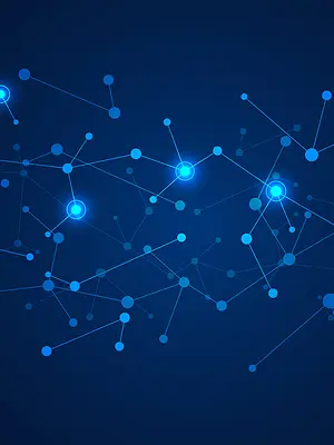 Image of bright blue nodes connected by light blue lines against dark blue background