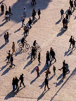 aerial view of pedestrians