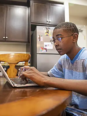 Photo of student working on a laptop.