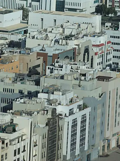 An aerial view of buildings in the United Arab Emirates