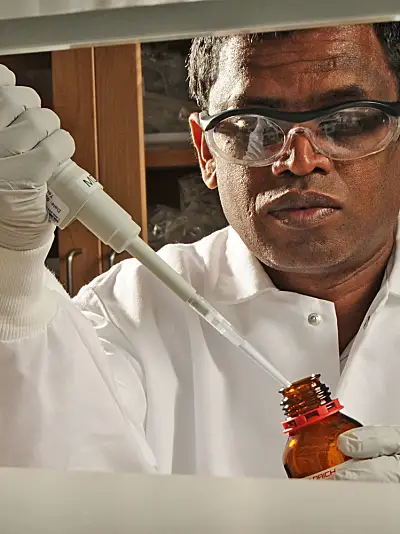 Research biochemist Wimal Pathmasiri in the lab