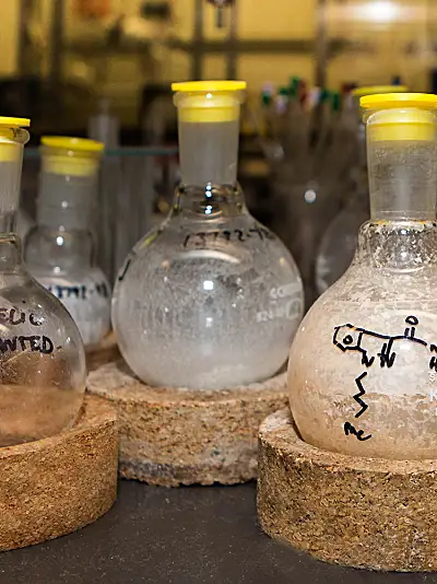 flasks of compounds in an RTI lab