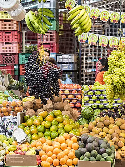 People visiting a fruit market in Bogata, Colombia