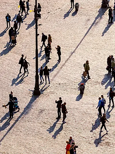 aerial view of pedestrians