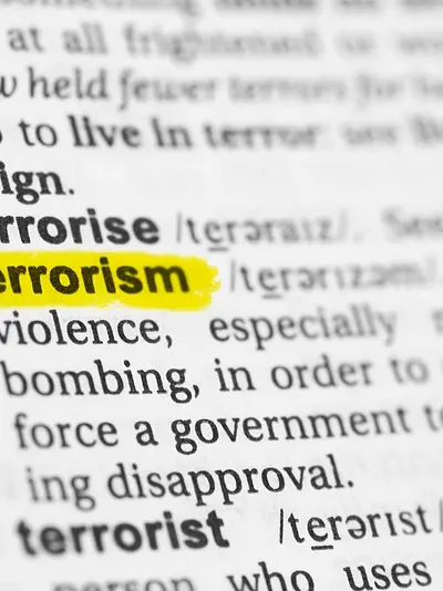 Photo of the word "terrorism" in a dictionary