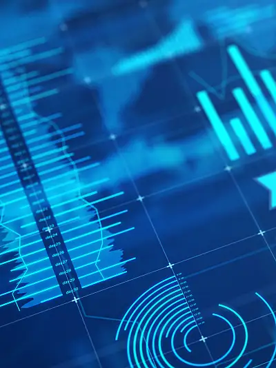 A digital illustration of selected graphs and charts