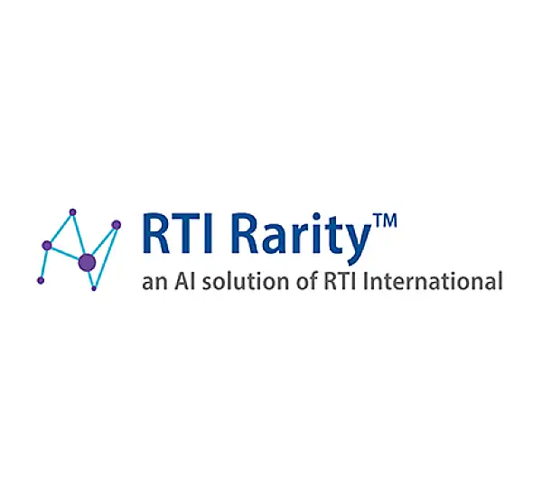 Logo displaying RTI Rarity, an AI solution of RTI International, with a connected nodes graphic.