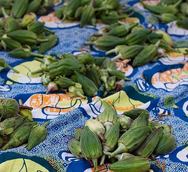 Photo of harvested okra in a Liberian market