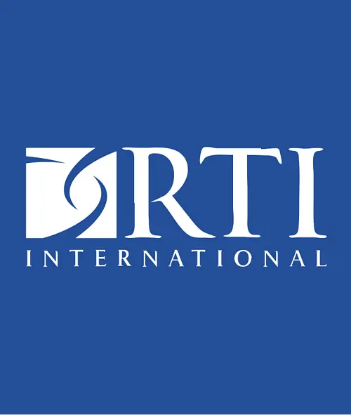 White RTI International logo on blue background