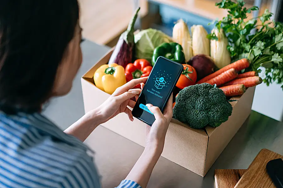 Woman ordering food from her smart phone. 