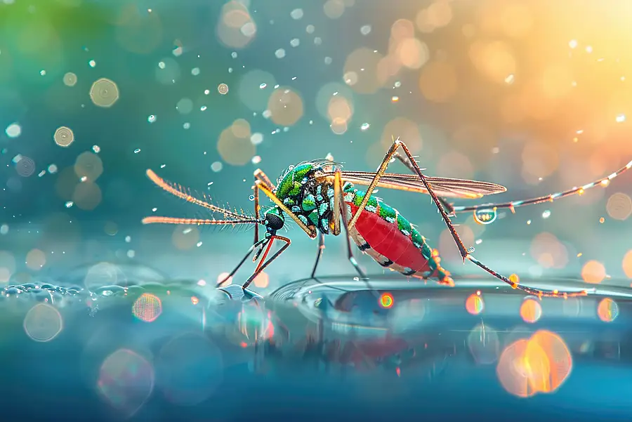 A colorful close-up illustration of a mosquito