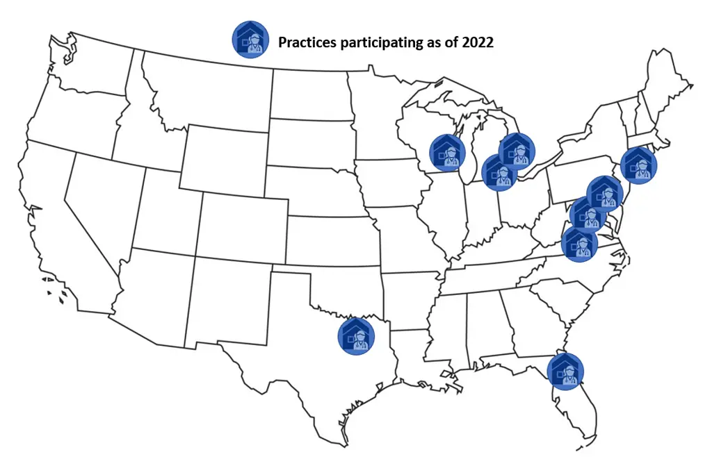 Map of IAH Demonstration Participating Practices 2022
