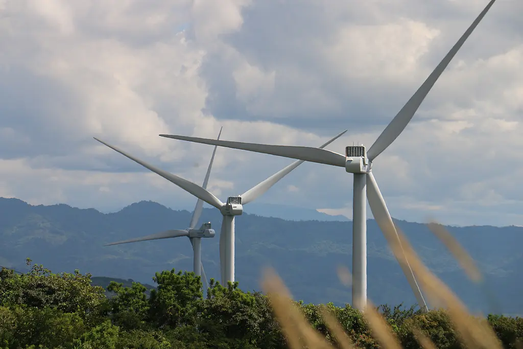Wind turbines on a Guatemalan hillside.