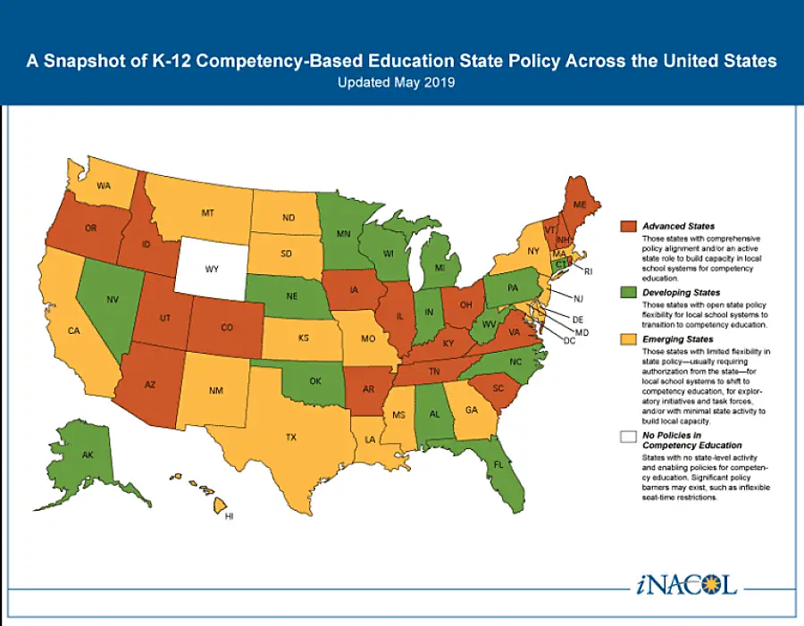 Snapshot of K-12 Competency-based education state policy in the U.S.