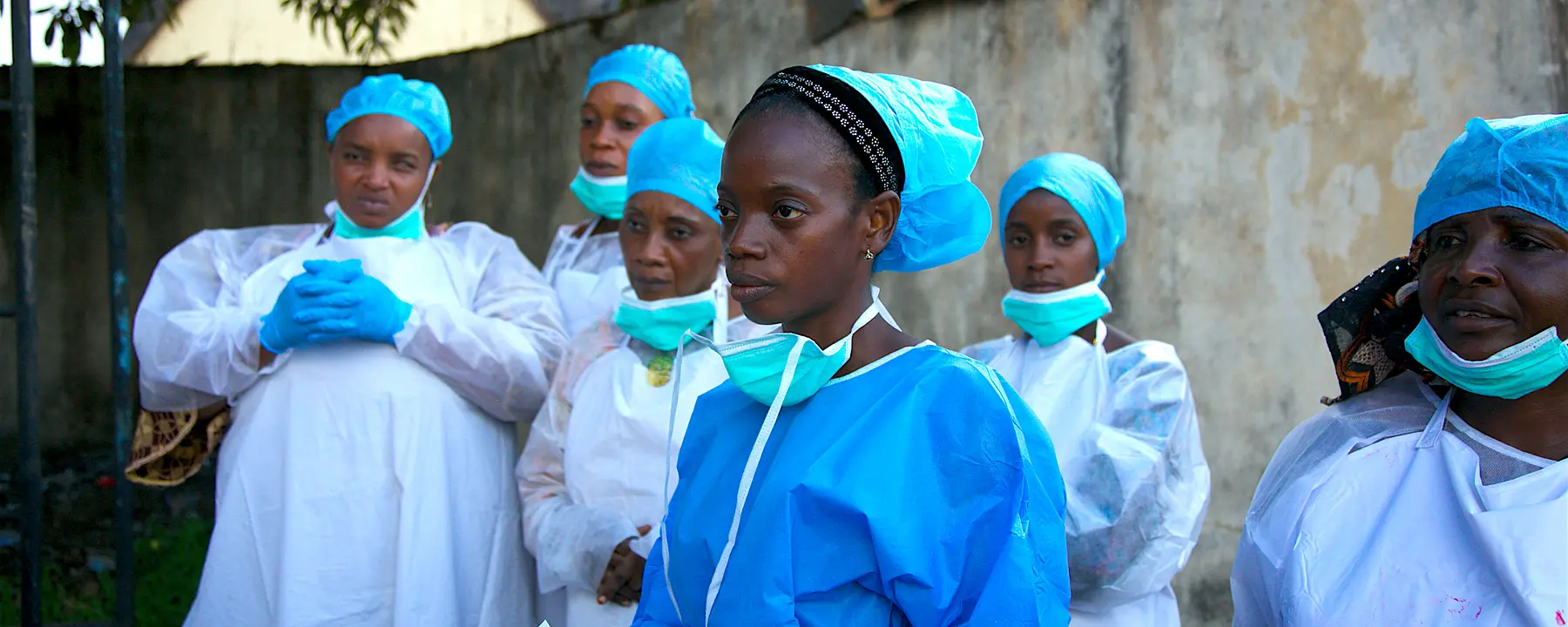 Health care workers in Guinea receive training about the Ebola virus.