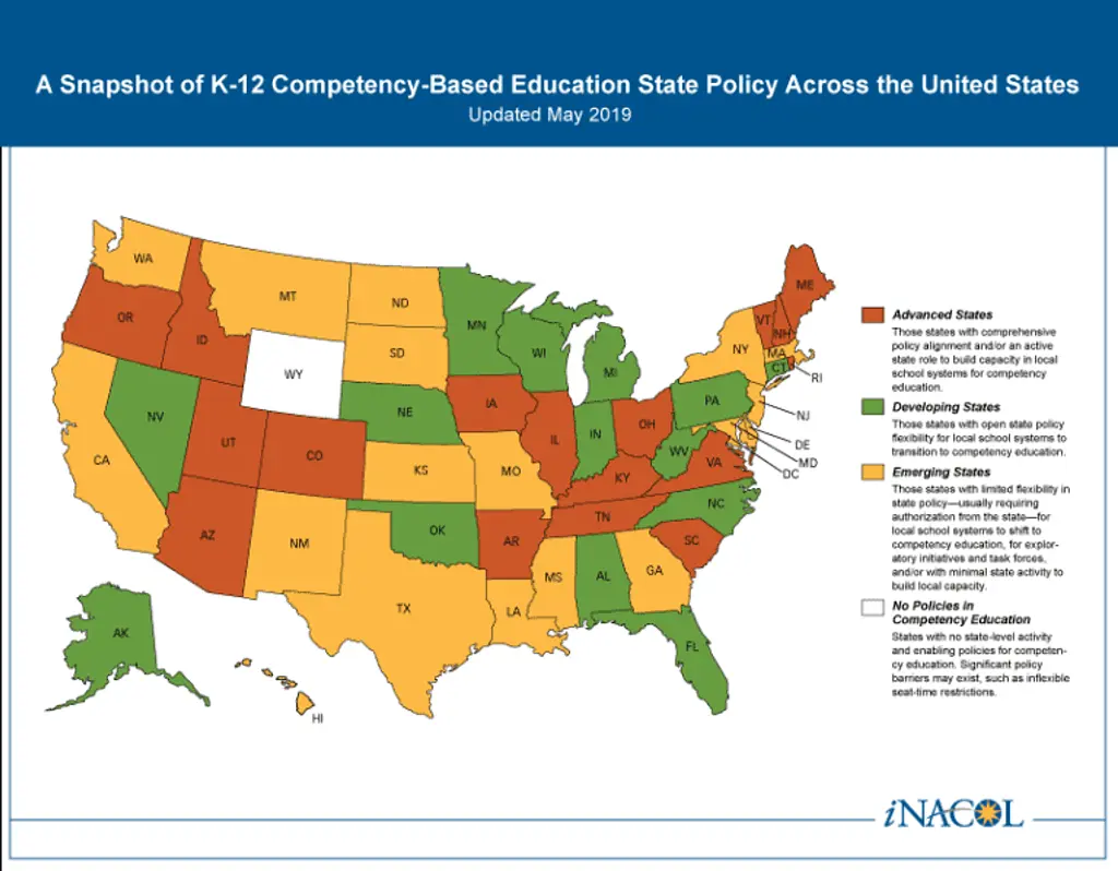Snapshot of K-12 Competency-based education state policy in the U.S.