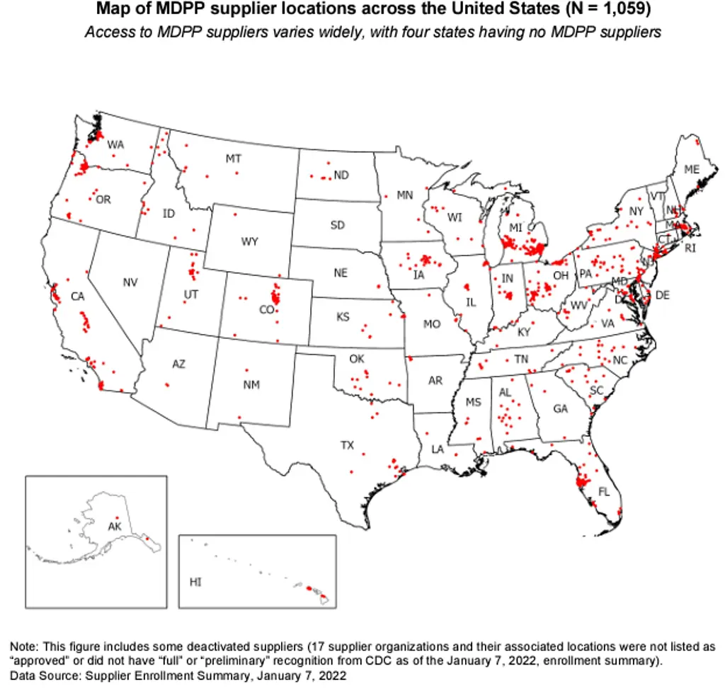 Map shows the locations of MDPP suppliers across the United States.