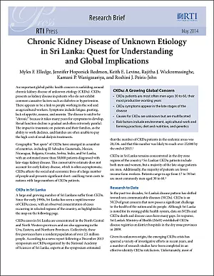 Cover image for publication: Chronic kidney disease of unknown etiology in Sri Lanka: Quest for understanding and global implications