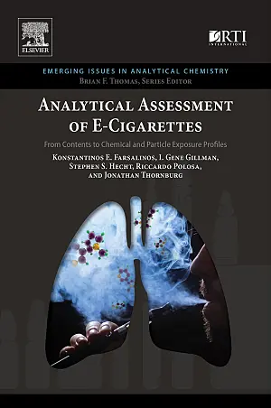 Cover image for publication: Analytical assessment of e-cigarettes: From contents to chemical and particle exposure profiles (1st ed.)