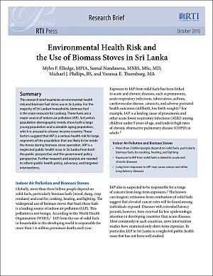 Cover image for publication: Environmental health risk and the use of biomass stoves in Sri Lanka