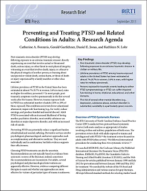 Cover image for publication: Preventing and treating PTSD and related conditions in adults: A research agenda