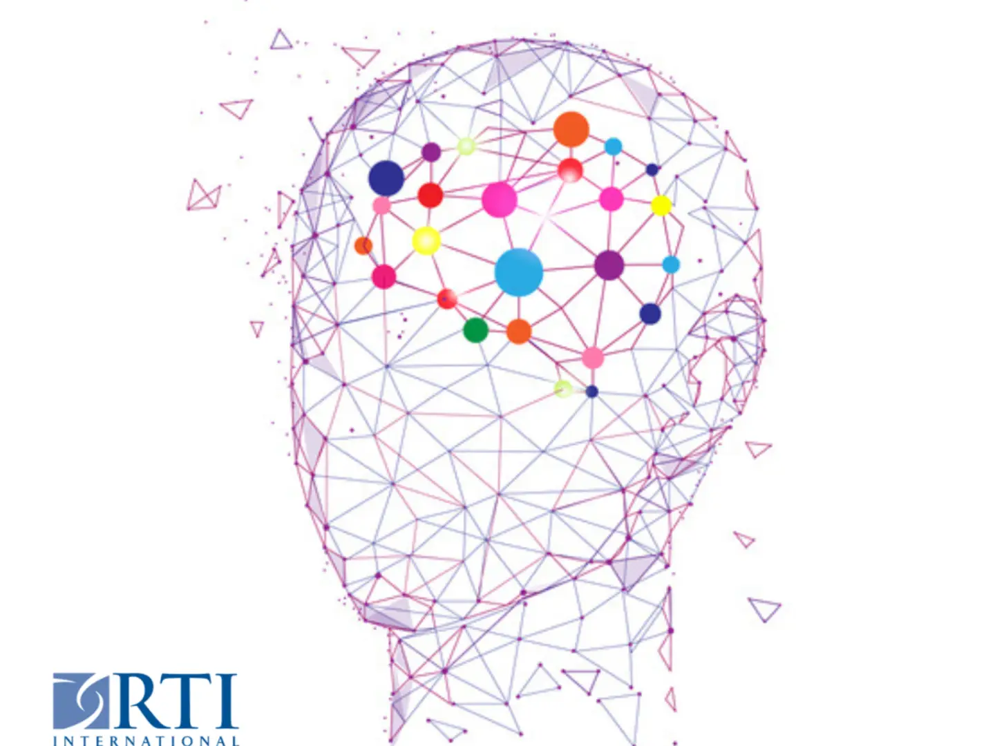 Geometric outline of a human head displays colorful interconnected nodes, suggesting neural connections.