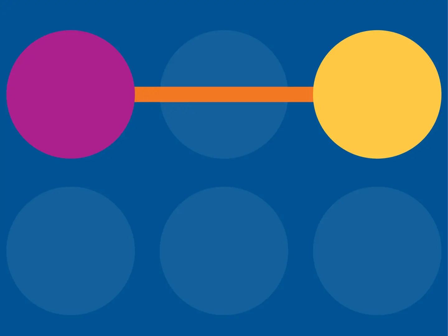 Two colorful circles, pink and yellow, are connected by an orange line on a blue background.