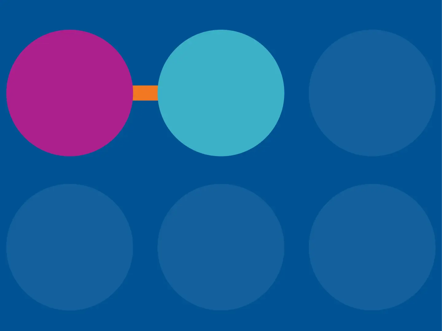 Two colored circles connected by a line, set against a blue background with additional circles.