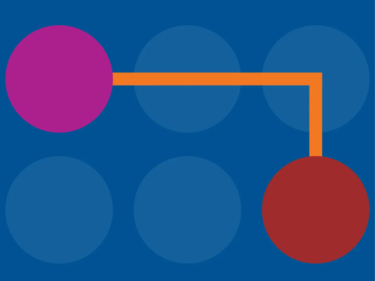 Two colored circles are connected by a line on a blue background with subtle shapes.