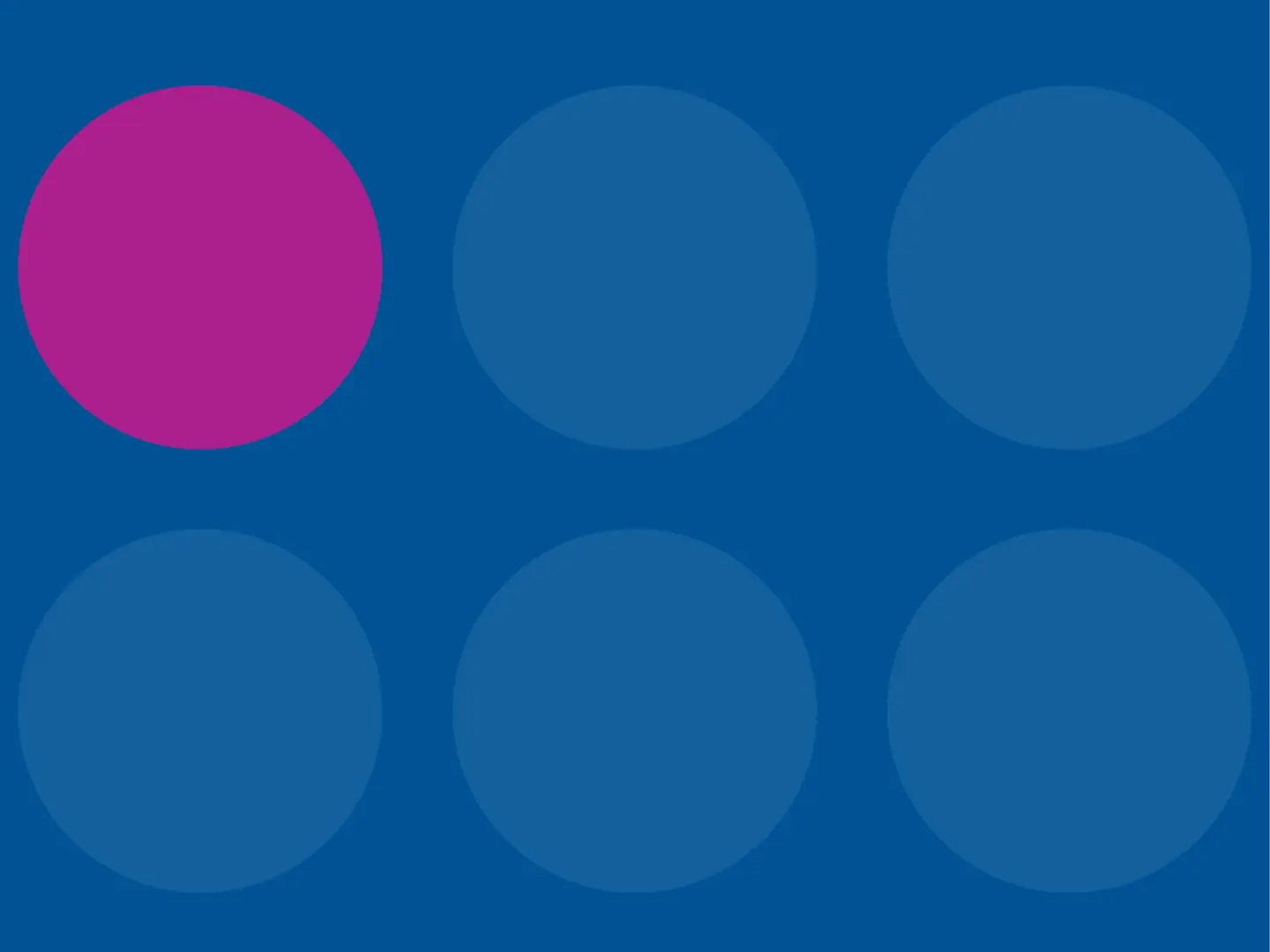 A bright pink circle stands out among several dark blue circles on a blue background.