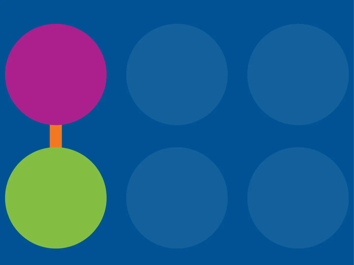 Pink and green circles connected by an orange line on a blue background with faint circles.