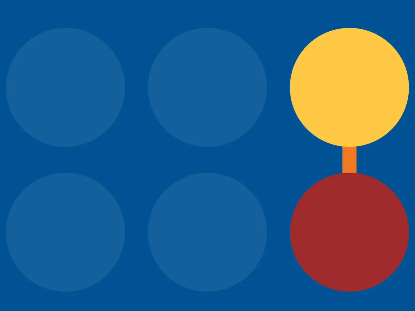 Yellow and red circles connected by an orange line on a blue background with faded circles.