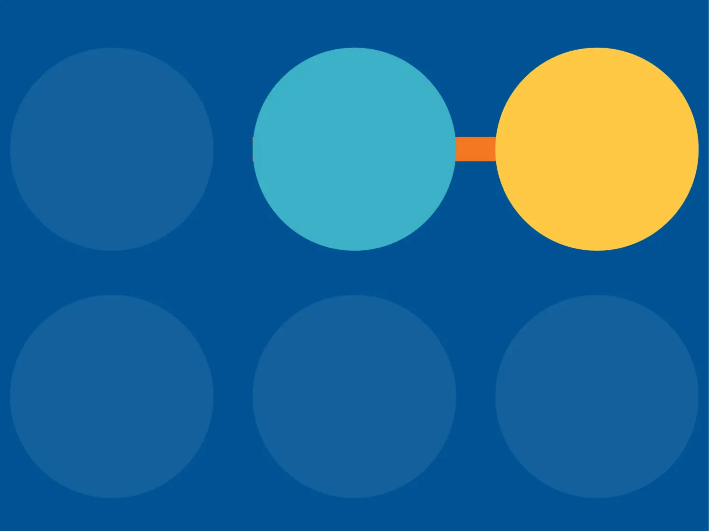 Yellow and teal circles connected by an orange line, set against a dark blue background.