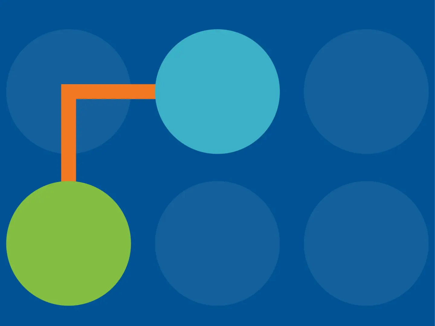 Two circles connected by an orange line on a blue background with faded circles.